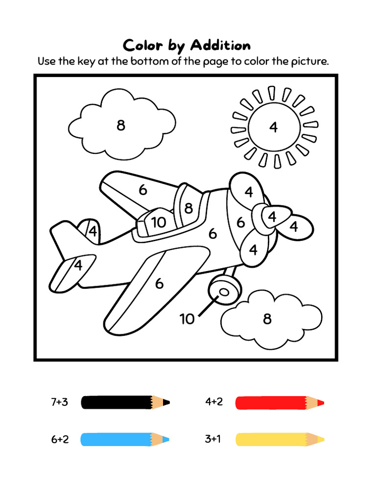 White Color by Addition Worksheet PDF