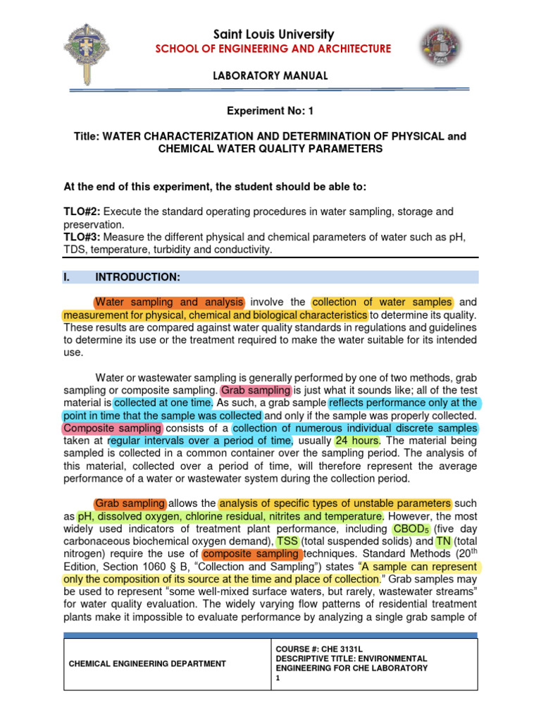 Water Quality Analysis Lab Manual | PDF | Water Quality | Ph