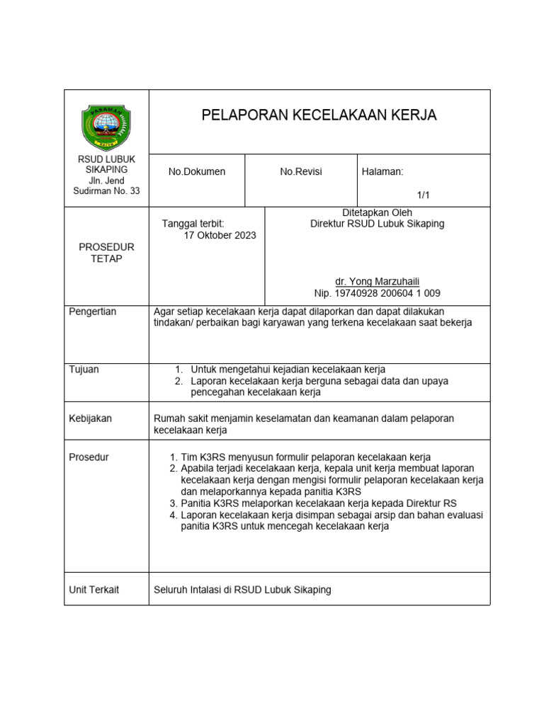 Pelaporan Kecelakaan Kerja Pdf