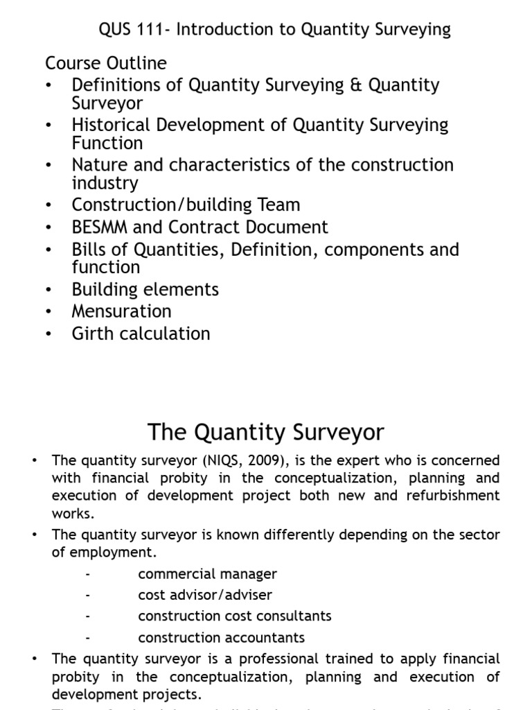 Introduction to Quantity Surveying | PDF | Procurement | Surveying