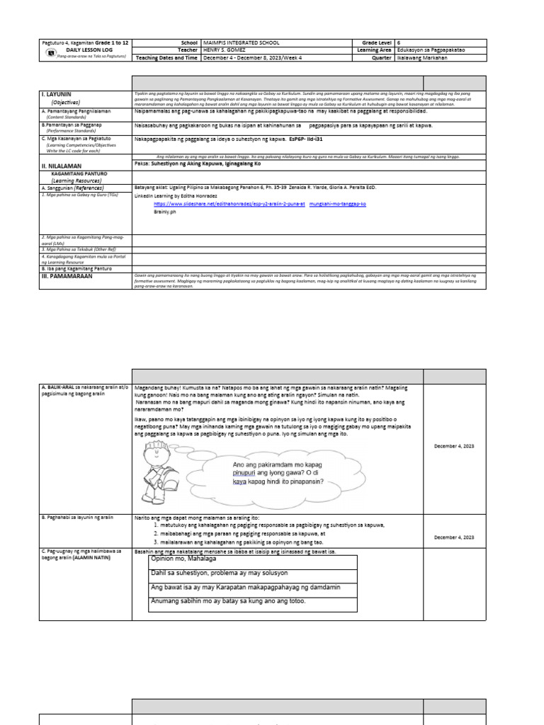 DLL - ESP6 - Q2W4 December 4 December 8 2023 | PDF