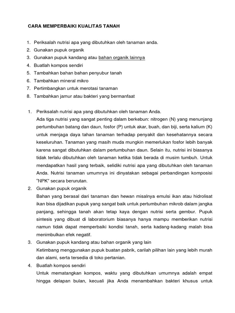 Pengolahan Tanah (Cara Memperbaiki Kualitas Tanah) Novie | PDF