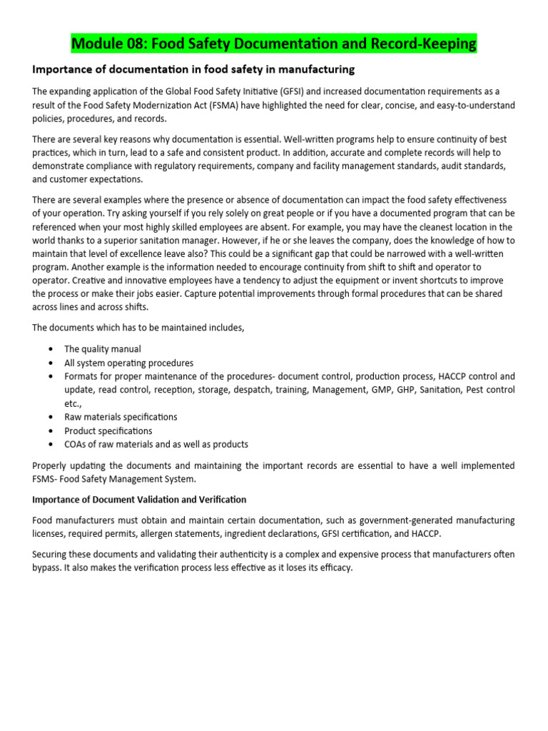 Food Safety Documentation Essentials | PDF | Version Control | Records ...