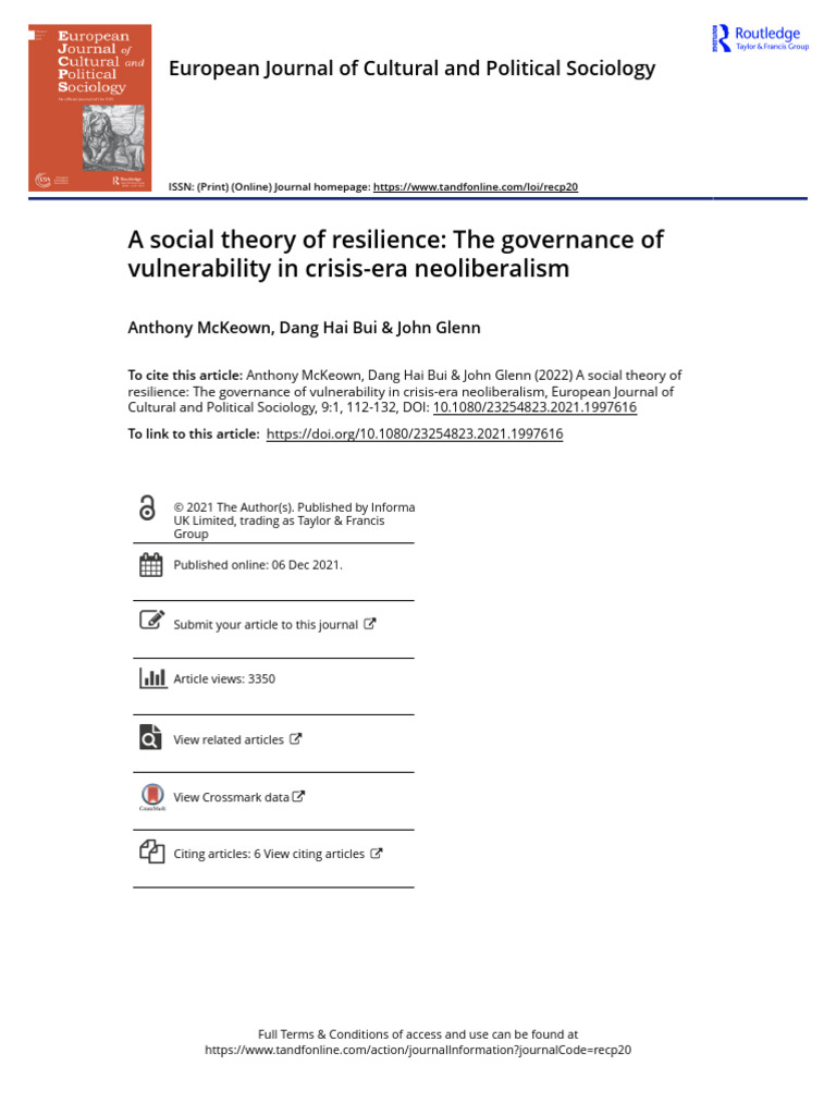 A Social Theory of Resilience The Governance of Vulnerability in Crisis ...