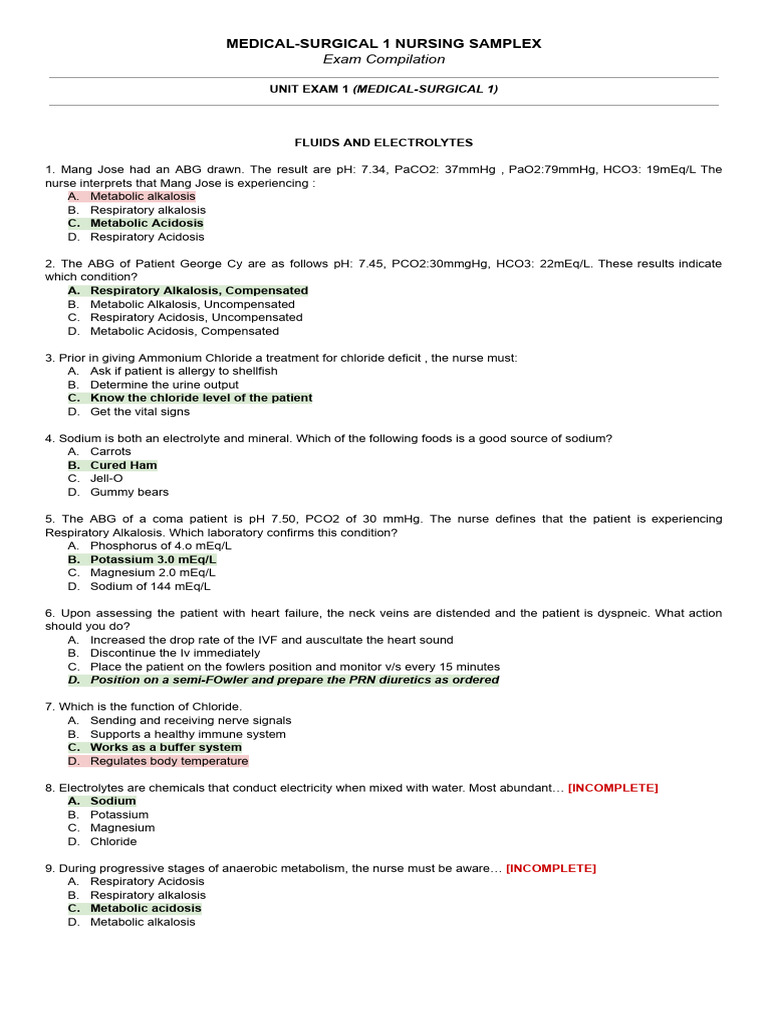 Medical-Surgical 1 Nursing Samplex: Exam Compilation | PDF | Surgery ...