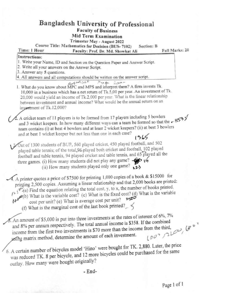 Math Mid Question Pdf