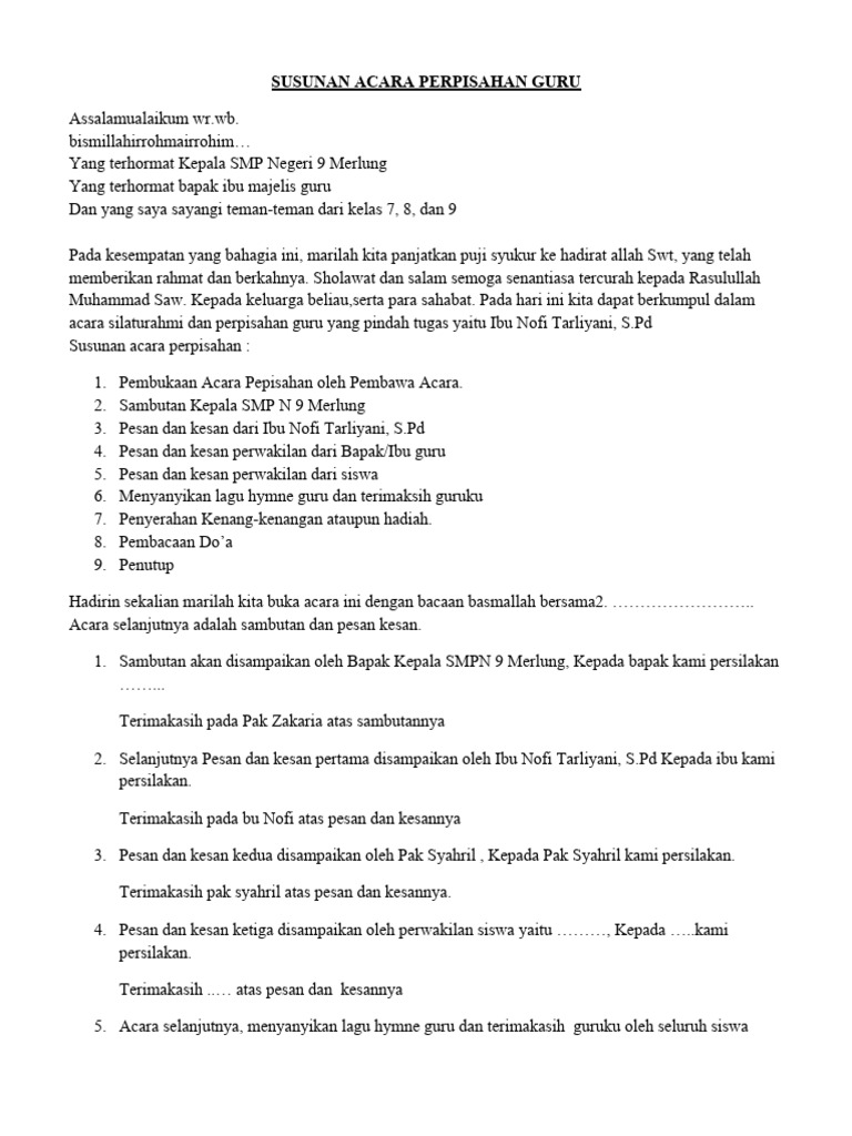 Susunan Acara Perpisahan Guru Pdf