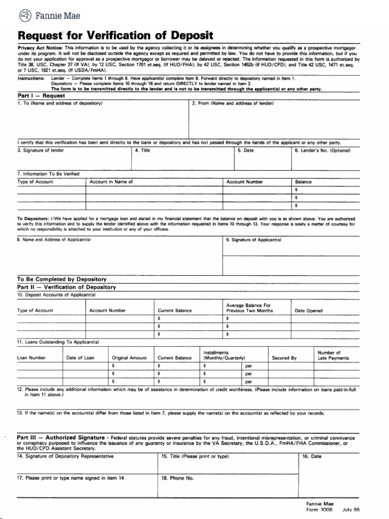 Verification of Deposit Instructions | PDF