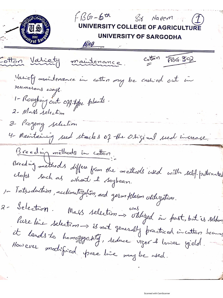 7 Cotton Breeding Methods And Variety Maintanance Pdf