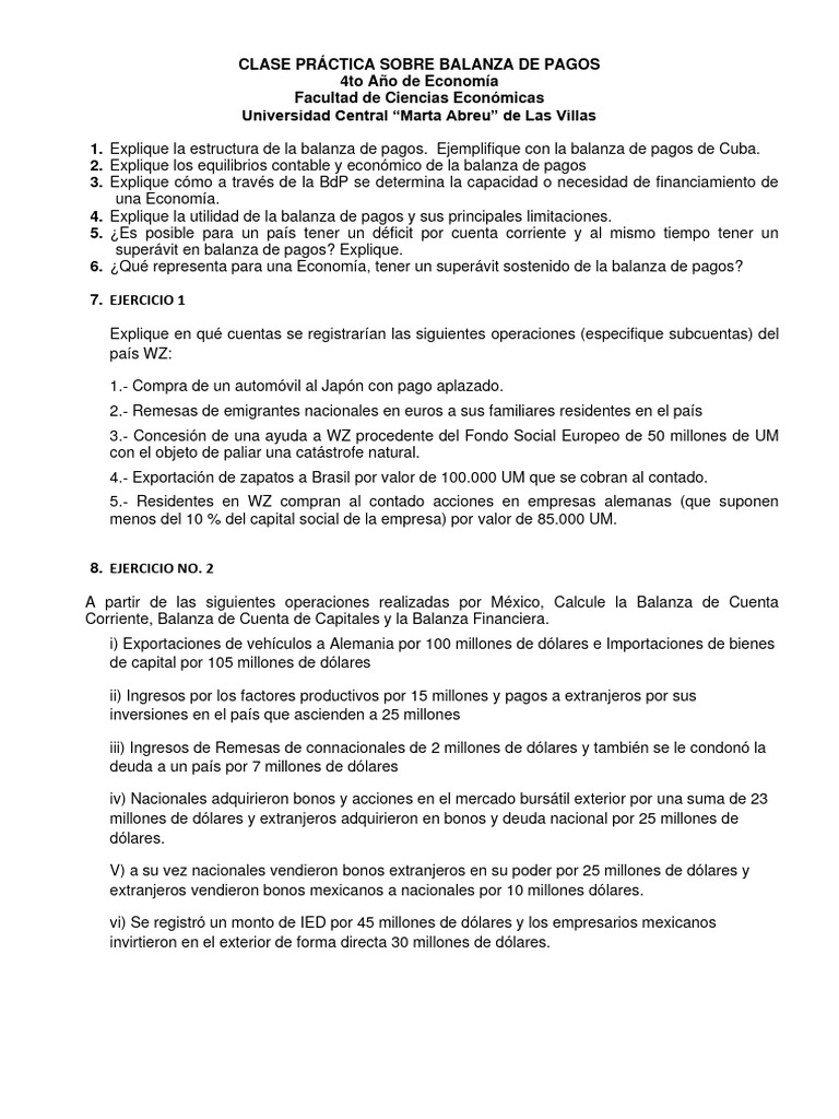 Ejercicios de Balanza de Pagos 2024 | PDF | Balance de pagos | Economias