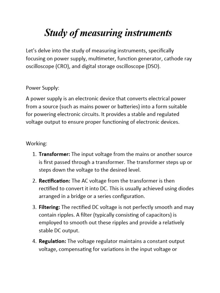 Study of Measuring Instruments | PDF | Power Supply | Rectifier