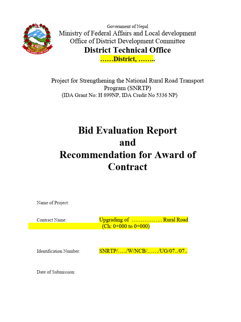 TECHNICAL BID EVALUATION REPORT SAMPLE visual data 2