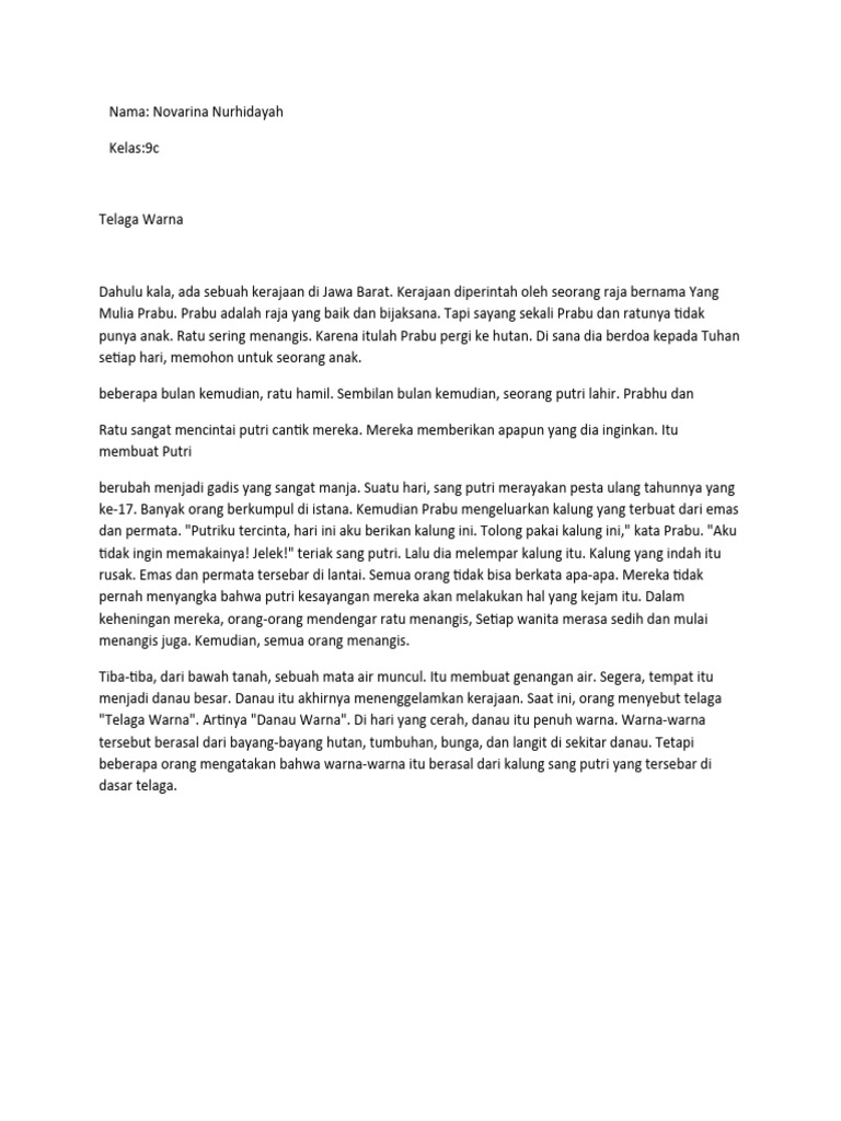 Terjemahan Cerita Telaga Warna - Novarina Nurhidayah 9c | PDF