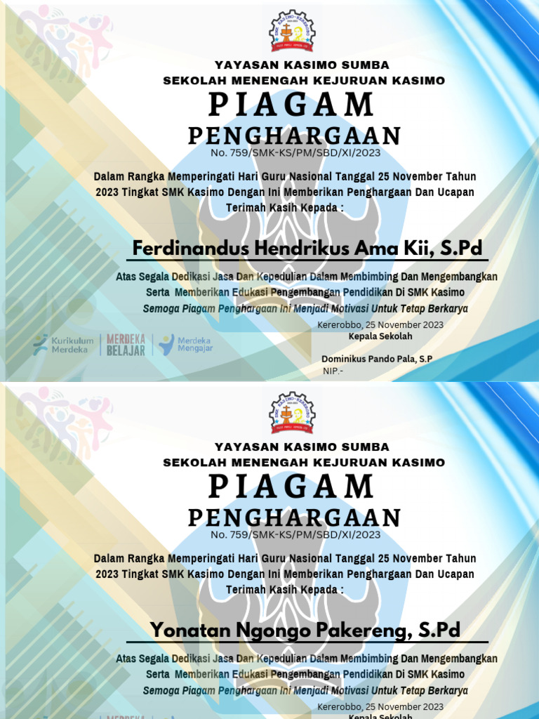 Guru menerima penghargaan dari lembaga pendidikan