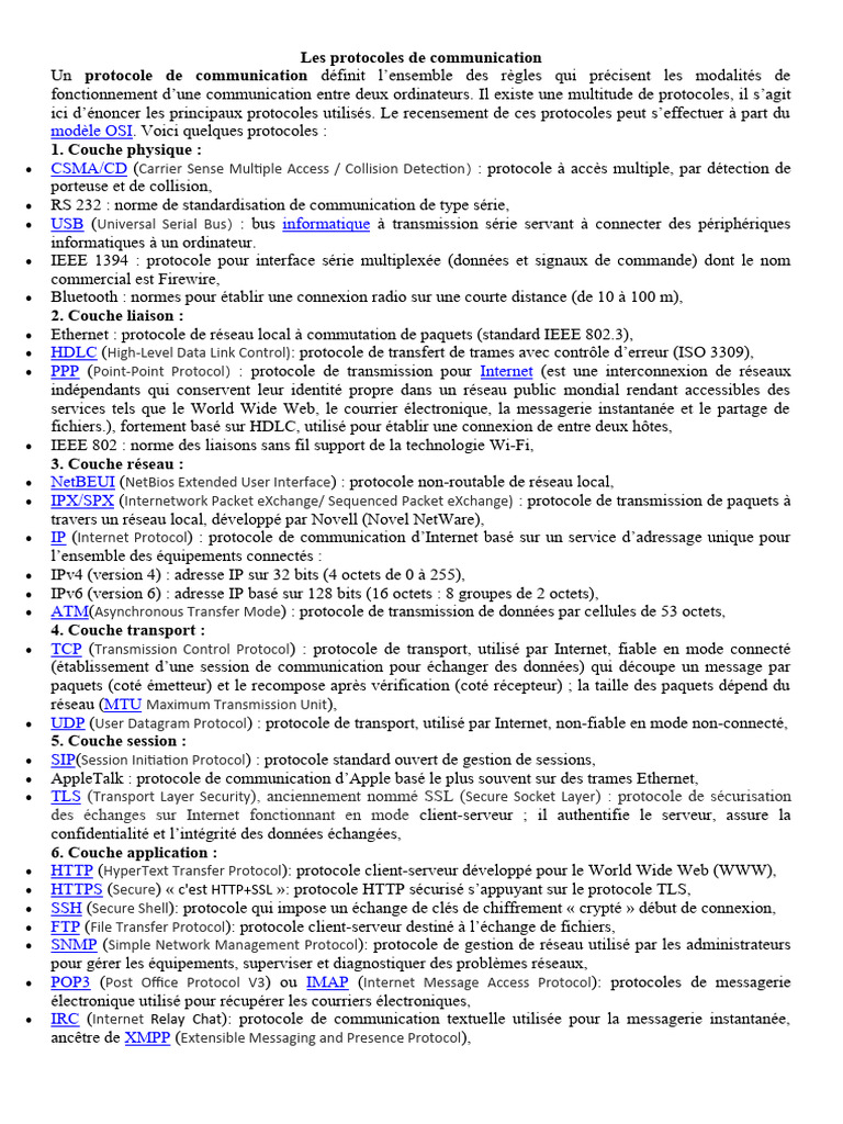 Protocoles de Communication Essentiels | PDF | Protocole de contrôle de ...