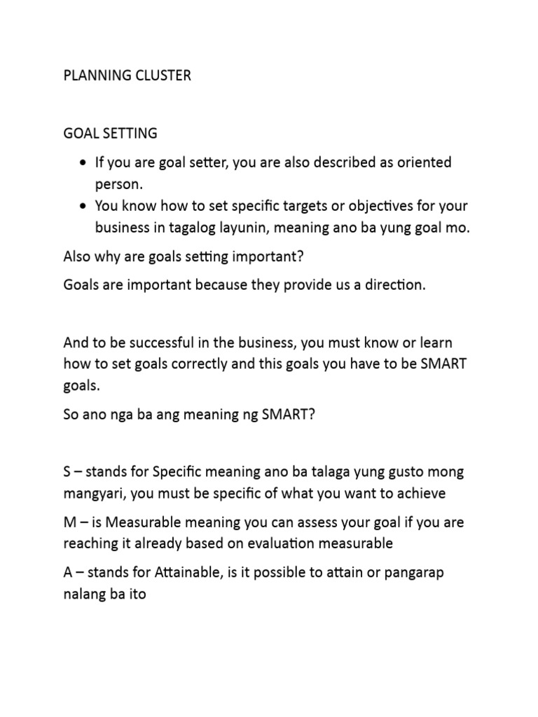 Tle 9 Planning Cluster | PDF