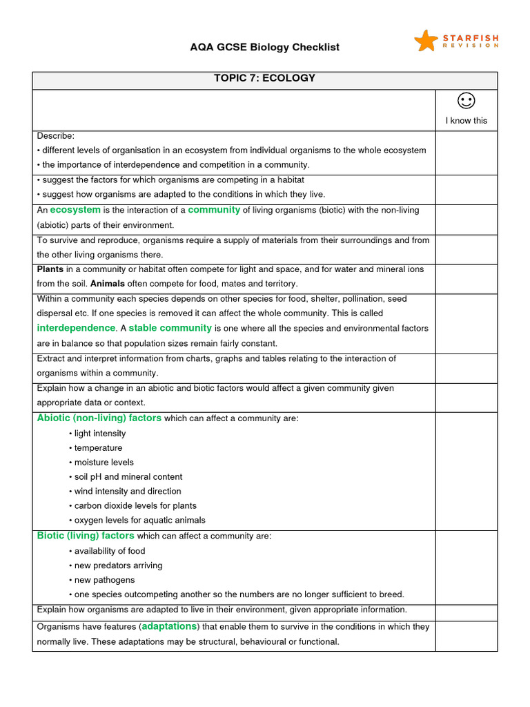7 Ecology Checklist Pdf Ecosystem Food Web