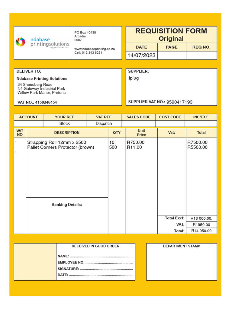 Ndabase Printing Requisition Form | PDF