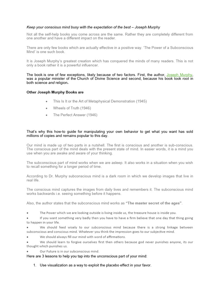 The Power Of Your Subconscious Mind Pdf Mind Placebo