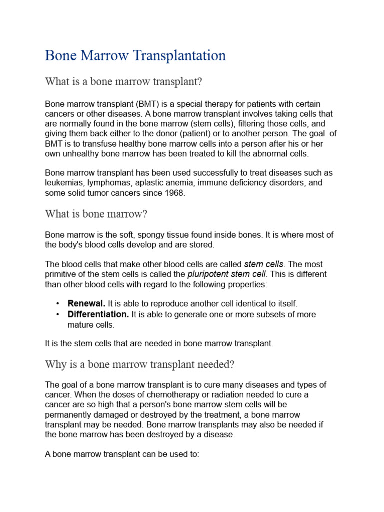 Bone Marrow Transplantation | PDF | Hematopoietic Stem Cell ...