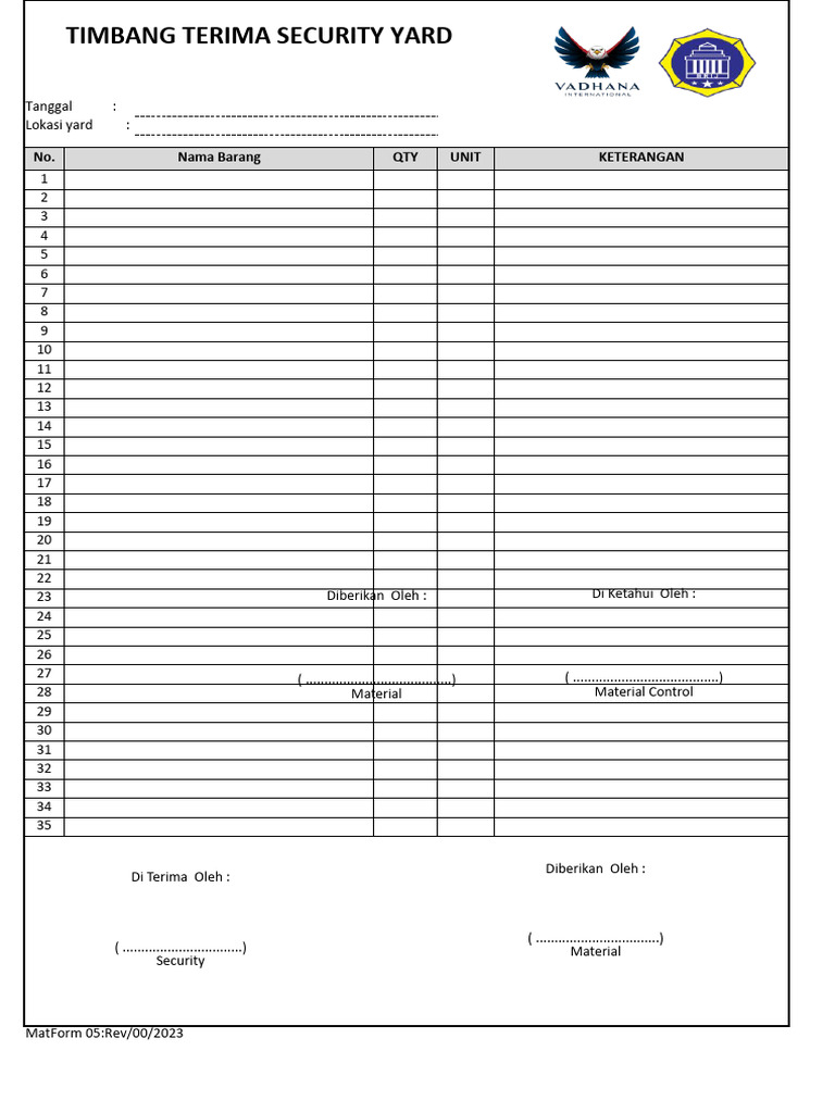 Form Blank Material Security Yard | PDF