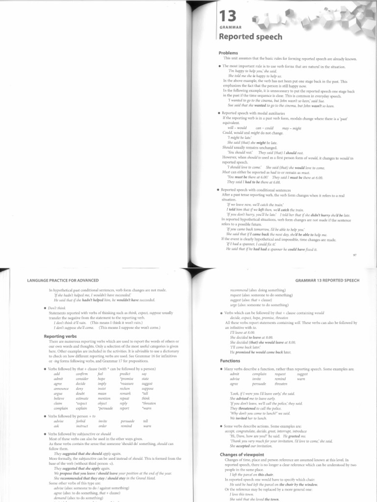 Reported speech advanced pdf