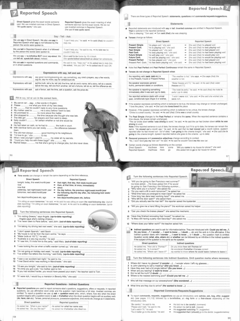 Reported speech pdf