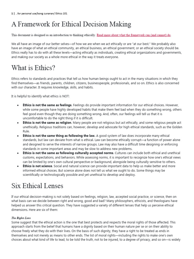 A Framework For Ethical Decision Making Pdf Justice Crime Violence