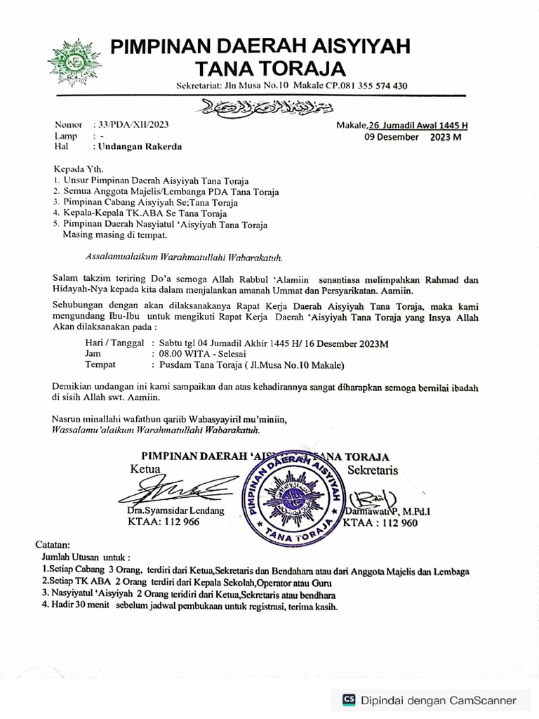 Undangan Rakerda Aisyiyah | PDF