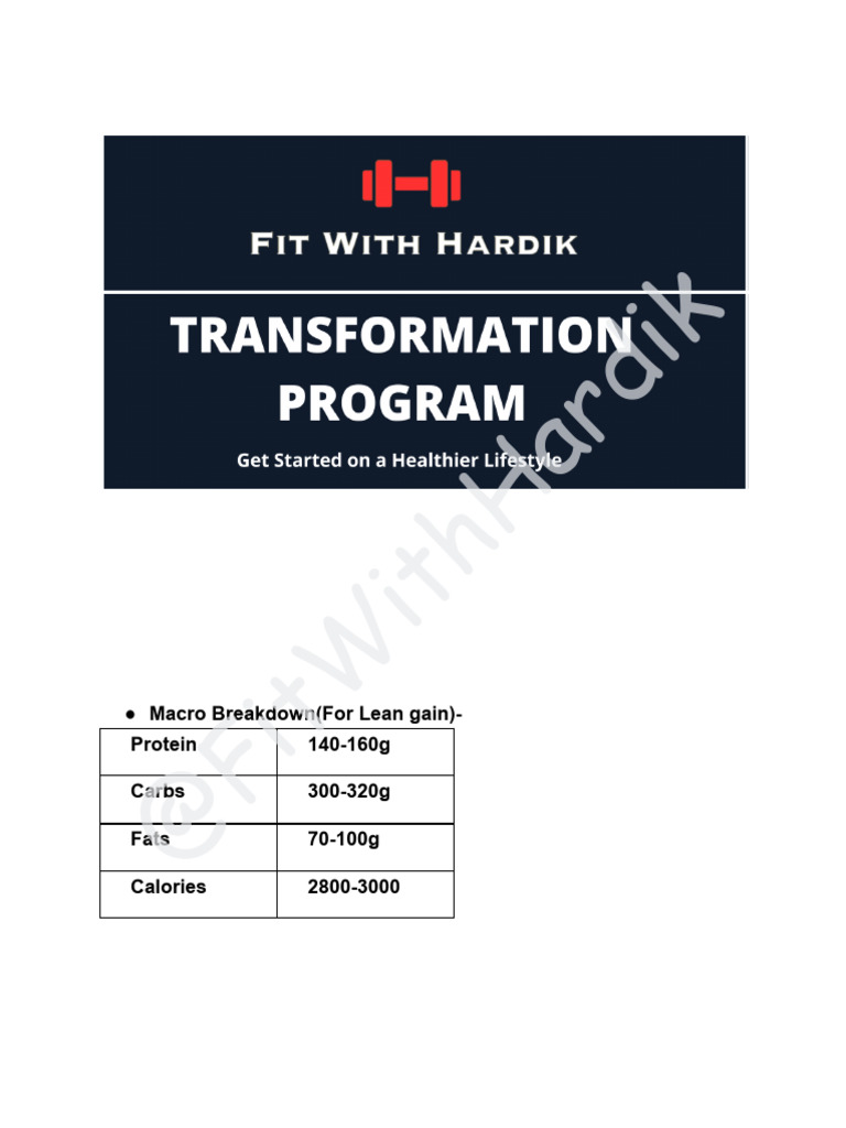 3000 Calorie Meal Plan for Muscle Gain | PDF