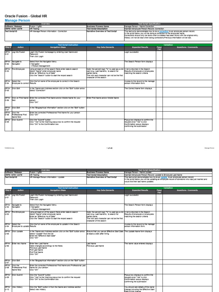 Oracle Fusion HR: Manage Person Test Scripts | PDF | Login | Password