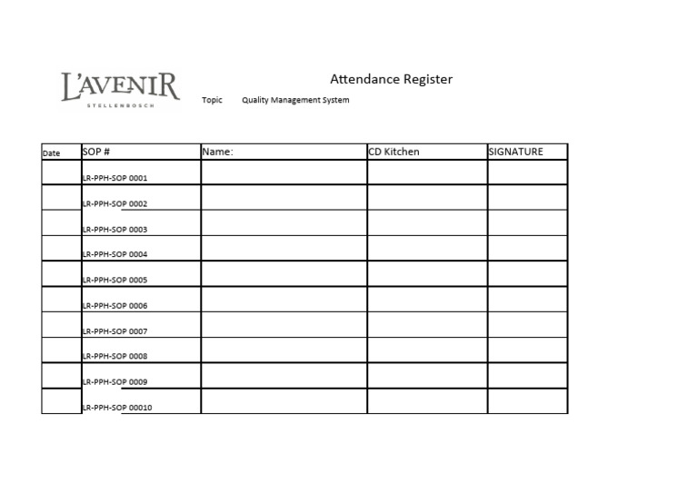 Attendance Register Template Pdf South Africa