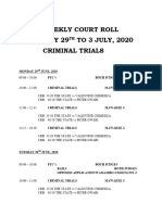 Weekly Court Roll - 29TH June - 3 July 2020