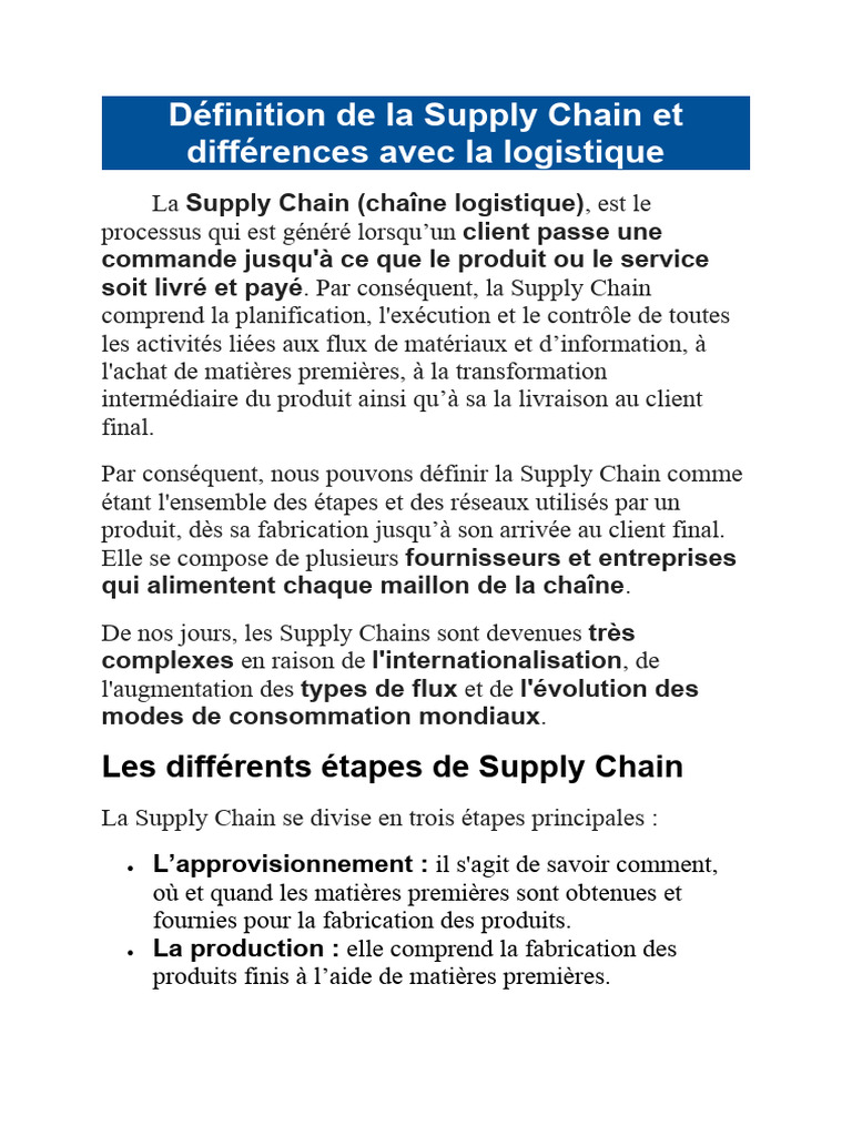 Définition de La Supply Chain | PDF