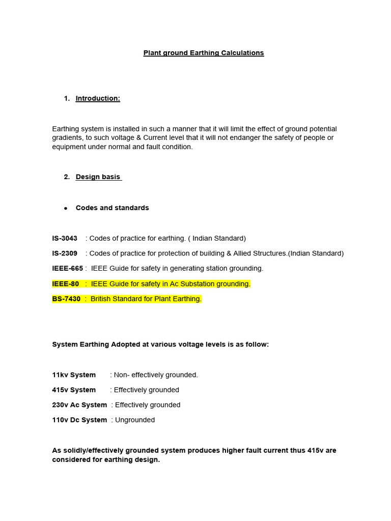 Plant Earthing System Design Guide | PDF | Electrical Resistivity And ...
