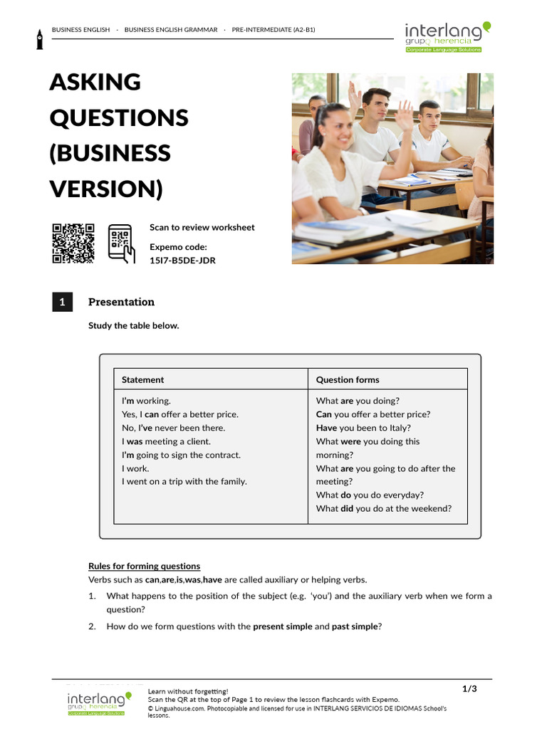 Asking Questions Business Version British English Student Ver2 BW | PDF ...