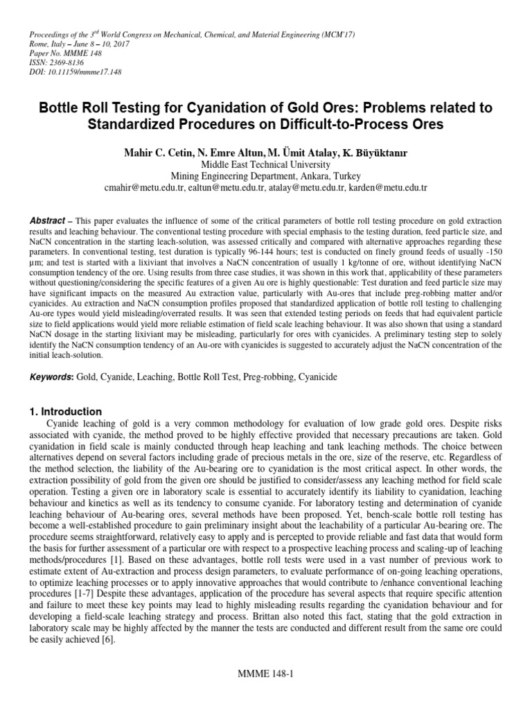 Bottle Roll Test CN PDF Gold Minerals