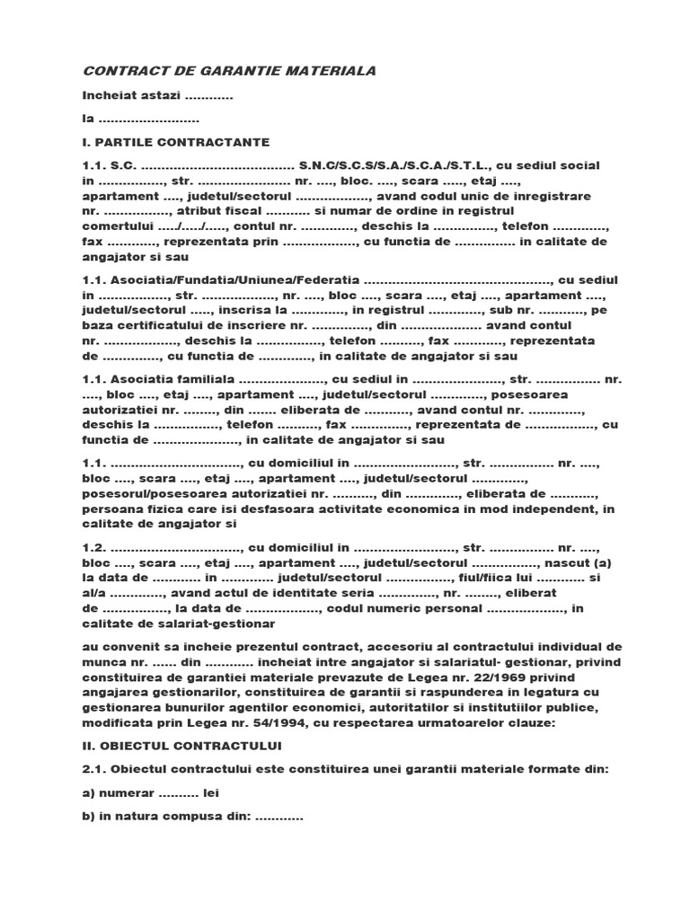 Contract de Garantie Materiala | PDF