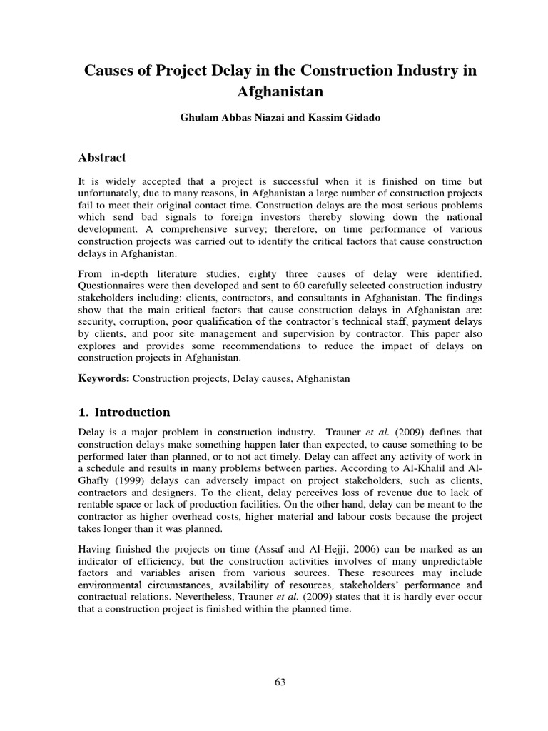 Causes of Construction Delays in Afghanistan | PDF | Business