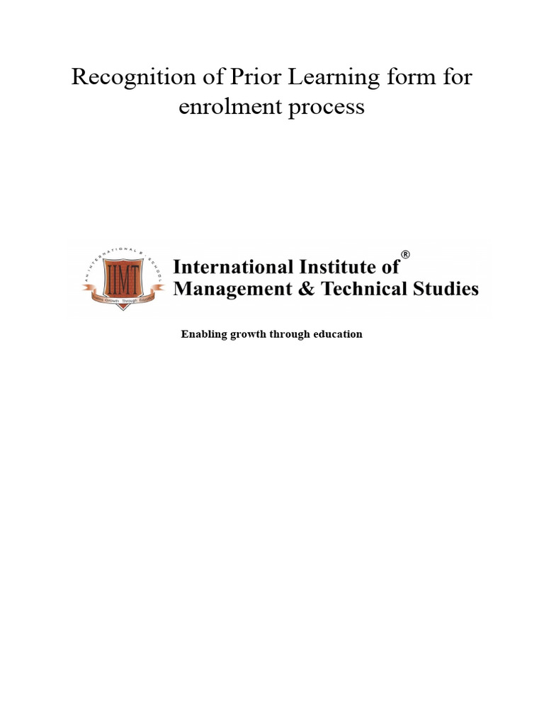 Recognition of prior learning velidation form download free pdf