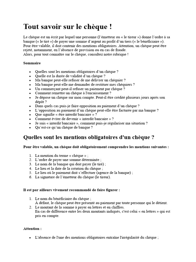 Guide complet sur le chèque | PDF | Chèque | Banques