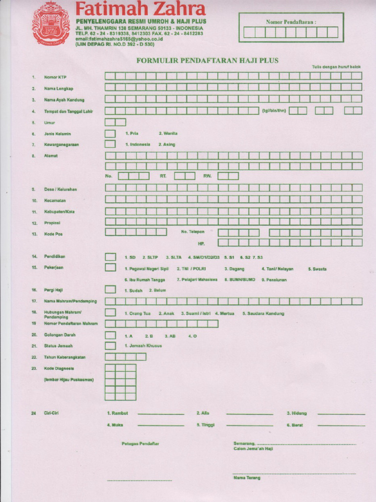 Formulir Pendaftaran Haji Khusus | PDF