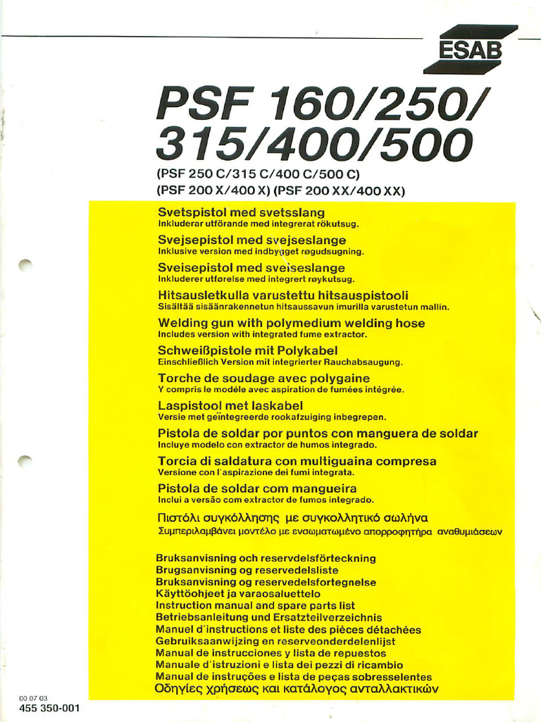 Esab PSF 160-250-315-400-500 | PDF