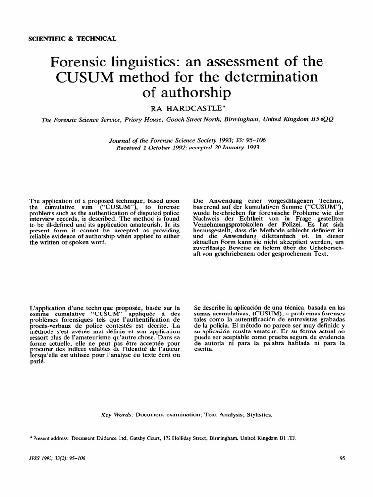 CUSUM Method in Forensic Linguistics | PDF | Linguistics