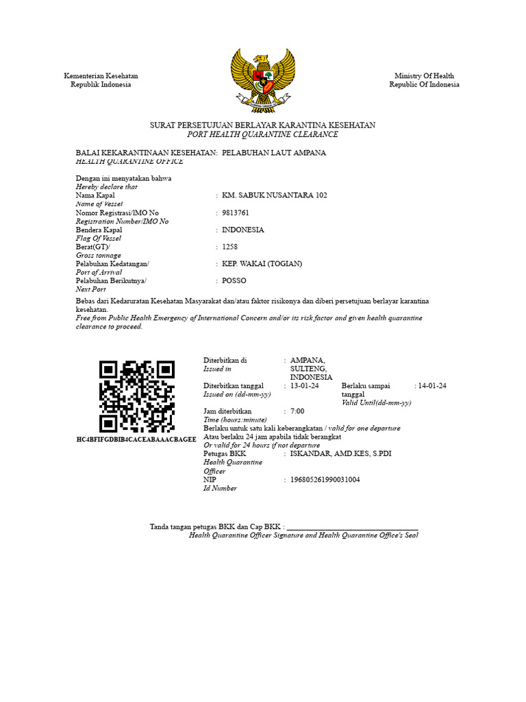 Surat Persetujuan Berlayar Kapal | PDF
