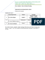 b2) Class Schedules - Dates of Student Teaching