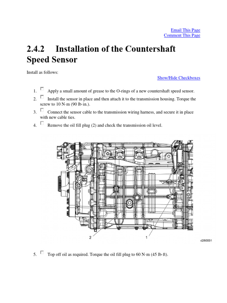 Installation of the Countershaft Speed Sensor PDF