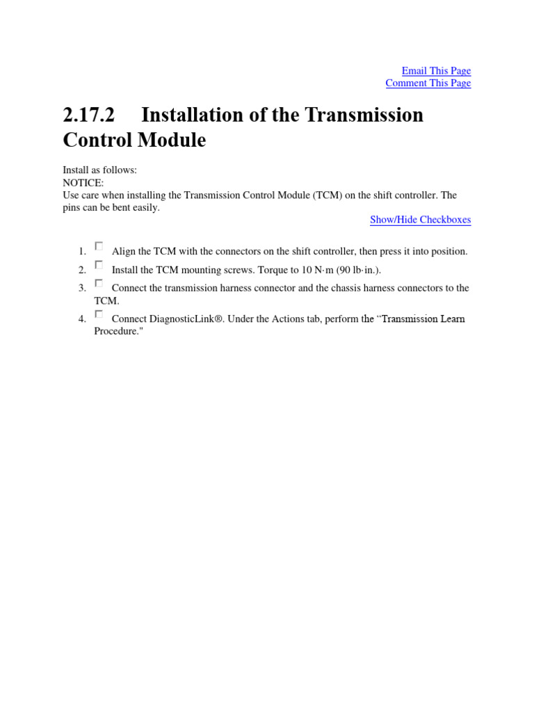 Installation of The Transmission Control Module PDF