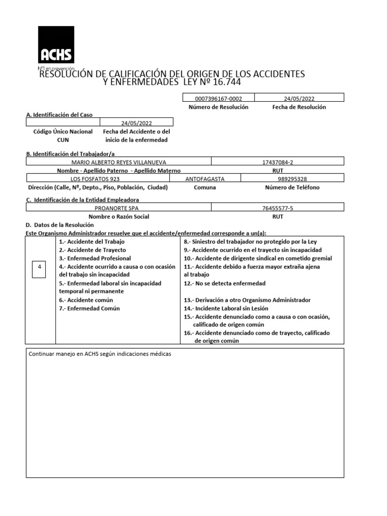Resolución de Accidentes Ley 16.744 | PDF | Finanzas y dinero | Derecho