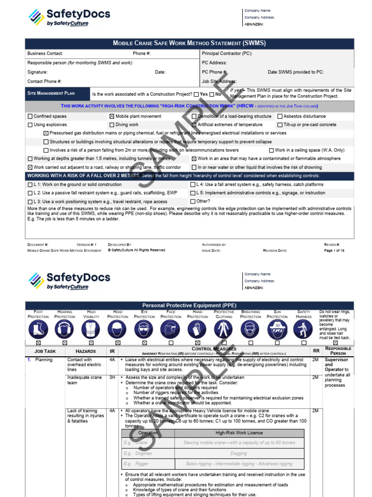 Mobile Crane Safe Work Method StatementSAMPLE PDF Crane (Machine